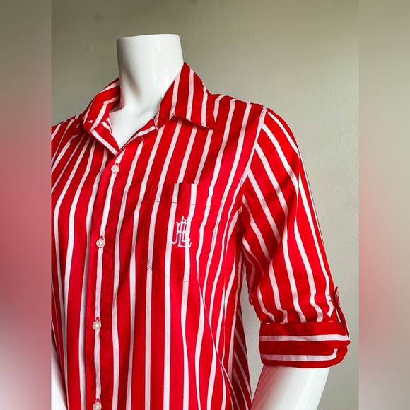LRL Lauren Ralph Lauren Red Striped Shirt Mini Dress Preppy Travel Equestrian S - Picture 5 of 9